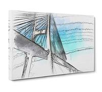 Vasco Da Gama Bridge In Portugal Sketch Canvas Print | Gallery Wrapped 30mm Frame Wall Art | 30x20 inches | Ready to Hang | Modern Cityscape Picture | Living Room Bedroom Lounge Office