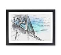 Vasco Da Gama Bridge in Portugal Sketch Framed Print | A2 Black Framed Wall Art | Ready to Hang | Modern Cityscape Picture | Living Room Bedroom Lounge Office