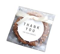 Vasdoo Self Adhesive Treat Bag Cellophane Bag Cookie Bag, White Polka Dot Party Favor Bag for Bakery, Candy, Cookie (5.5 x 5.5 inches, 100 Pcs)