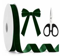 Vasdrin Dark Green Velvet Ribbon 25mm x 25 Yards with Scissors | Green Velvet Ribbon for Gift Wrapping, Christmas Decoration, Bows Making, DIY Crafts, Wedding Party Decor