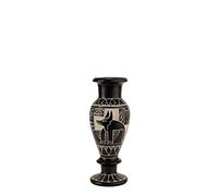 Vase black sculpture pharaonic scenes Ancient gods carving unique heavy stone Made in Egypt.