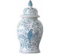 Vase Desktop Teal Parrot Floral Chinese Style Ceramic Ginger Jar with Lid, Modern Temple Jar Traditional Porcelain for Desktop Restaurant(S)