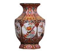 Vase Flower Glass Ceramic Antique Chinese Ornament Crafts Golden Pheasant Six Square Vase(Blue)-Blue-A(Red)