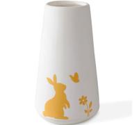 Vase, flower vase, made of ceramic, white with a cute rabbit, flower and butterfly design, home décor, table decoration, gift for Easter and spring, for family friends colleagues