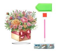 Vase Flowers Diamond Art Painting Kit, 5D Stand Up Tabletop DIY Diamond Painting Accessories, Flower Diamond Painting Kits Vase, DIY Diamond Desktop Ornament for Home Office Decor Crafts Gift (mix-b)
