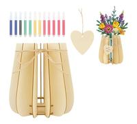 Vase for Lego Flowers Bouquet, Wooden Puzzle Vase for Lego Botanicals, Creative Building Kit with 12 Color Markers and Twine, Home Office Decoration, 17cm x 17cm