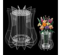 Vase for Lego Flowers, Clear Display Vase for Lego Flower Bouquet Transparent Vases Display Stand Puzzle Vases for Botanical Roses Chrysanthemum Sunflower Lotus Cherry Blossom (Clear-A)
