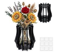 Vase for Lego Flowers - Upgraded Thickened Acrylic Vase Black Display Vase for Lego Flower Bouquet Vases Display Stand Puzzle Vases for Botanical Roses Cherry Blossoms, Sunflowers, Tulips