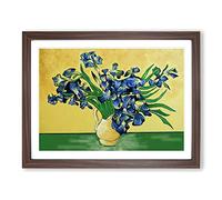Vase Of Irises Vol.2 By Vincent Van Gogh Classic Painting Framed Print | A2 Walnut Framed Wall Art | Ready to Hang | Classic Historical Picture | Living Room Bedroom Lounge Office