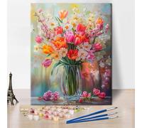 Vase Paint by Numbers for Adults, Tulips Paint by Number on Canvas, Bloom Flowers DIY Acrylic Painting by Numbers for Gift Home Wall Decor 16"x20"(Frameless)
