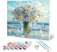 Vase Paint by Numbers Ocean Painting by Numbers for Adults Beginner DIY Digital Painting Hobbies for Adults Women with 3 Brush and Acrylic Paints Kit for Home Decor, Gifts 28x20 Inch -hjw25010BS