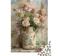 Vase Pink Roses 1000 Piece Jigsaw Puzzle Paper for Adults Relaxation Focus Home Decor Gift 70x50cm/1000pcs