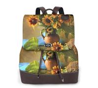 Vase Sunflower Print Women Fashion Backpack Ladies Pu Leather Backpacks Handbag Waterproof Rucksack Travel Backpack with Flap