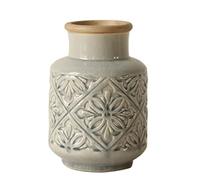 Vase Tabletop Flower Embossed s Ceramic Household Antique Pattern Furnishings Hydroponic Flowers Dried Arranging(Grey Wolf)
