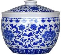 Vase Tabletop Porcelain S Ceramic Ginger Jar Ancient Chinese Style Helmet-shaped Temple with Lid Decorative Floral Container Or(Double 200X200)