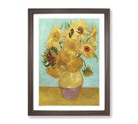 Vase With Twelve Sunflowers By Vincent Van Gogh Classic Painting Framed Print | A2 Walnut Framed Wall Art | Ready to Hang | Classic Historical Picture | Living Room Bedroom Lounge Office