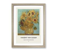 Vase With Twelve Sunflowers By Vincent Van Gogh Exhibition Museum Painting Framed Wall Art Print, Ready to Hang Picture for Living Room Bedroom Home Office Décor, Oak A4 (34 x 25 cm)