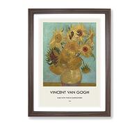 Vase With Twelve Sunflowers By Vincent Van Gogh Exhibition Museum Painting Framed Wall Art Print, Ready to Hang Picture for Living Room Bedroom Home Office Décor, Walnut A4 (34 x 25 cm)