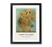 Vase With Twelve Sunflowers By Vincent Van Gogh Exhibition Museum Painting Framed Wall Art Print, Ready to Hang Picture for Living Room Bedroom Home Office Décor, Black A4 (34 x 25 cm)