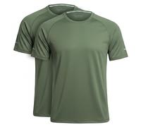 Vasego - 2 Pack Men’s Slim Fit Athletic Running T-Shirt - 100% Polyester Moisture-Wicking Tee with Reflective Safety Strips for Night Running - Pullover Crew Neck Performance Top - (Olive,L)