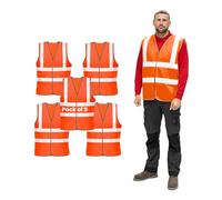Vasego - 5 Pack of Plain Hi Visibility Reflective Safety Vest for Men & Women Fluorescent Waistcoat for Outdoor Running Walking Motor Bicycle Drivers -Class 2 (Plain Vest, Orange, L)
