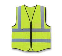 Vasego - Hi Visibility Executive Reflective Safety Vest for Men & Women with Multi pockets with zipper -Class 2 Utility High Viz vest for adults with reflective strips (Yellow, L)