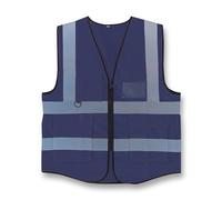 Vasego - Hi Visibility Executive Reflective Safety Vest for Men & Women with Multi pockets with zipper -Class 2 Utility High Viz vest for adults with reflective strips (Navy, 4XL)