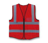 Vasego - Hi Visibility Executive Reflective Safety Vest for Men & Women with Multi pockets with zipper -Class 2 Utility High Viz vest for adults with reflective strips (Red, M)