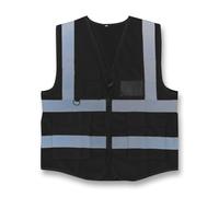 Vasego - Hi Visibility Executive Reflective Safety Vest for Men & Women with Multi pockets with zipper -Class 2 Utility High Viz vest for adults with reflective strips (Black, 3XL)