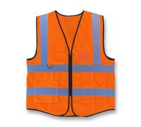 Vasego - Hi Visibility Executive Reflective Safety Vest for Men & Women with Multi pockets with zipper -Class 2 Utility High Viz vest for adults with reflective strips (Orange, S)