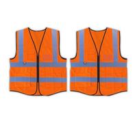 Vasego - Pack of 2 Hi-Visibility Executive Reflective Safety Vest for Men & Women with Multi pockets with zipper -Class 2 Utility High Viz vest for adults with reflective strips (2, Orange, L)