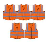 Vasego - Pack of 5 Hi-Visibility Executive Reflective Safety Vest for Men & Women with Multi pockets with zipper -Class 2 Utility High Viz vest for adults with reflective strips (5, Orange, L)