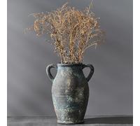 Vaseking Large Ceramic Rustic Vase with 2 Handles, 9.8 inch Farmhouse Distressed Flower Vase for Home Decor, Living Room, Shelf Decor, Pampas Grass, Enterway, Table Decoration, Black Green