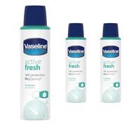 Vaseline Active Fresh Anti-Perspirant Aerosol Deodorant Pack of 3, 150ml each - 48 Hour Sweat & Odour Protection, Alcohol Free, Unisex Body Spray for Sensitive Skin