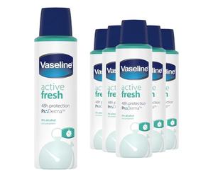 Vaseline Active Fresh Skin Care Antiperspirant Deodorant with ProDerma Technology for 24H Protection with 0% Alcohol 150 ml Pack of 6