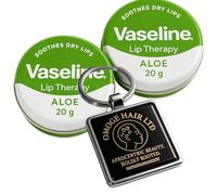 Vaseline Aloe Lip Therapy 20g - 2-Pack + Omoge Keyring | Soothes Dry Lips | Winter Lip Care Gift | Stocking Filler | Hydrating Aloe Lip Balm | Ideal for Secret Santa