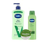 Vaseline Aloe Soothe Bundle Lotion 600ml Spray Moisturiser 190ml Lip Therapy 20g