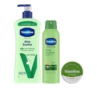 Vaseline Aloe Soothe Bundle Lotion 600ml Spray Moisturiser 190ml Lip Therapy 20g
