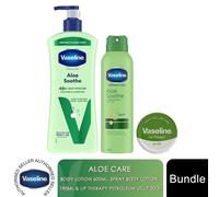 Vaseline Aloe Soothe Care Bundle Lotion 600ml, Spray 190ml & Lip Therapy 20g Set