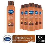 Vaseline Body Lotion Intensive Care Cocoa Radiant Spray Moisturiser 190ml,6 Pack