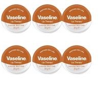 Vaseline Cocoa Butter Lip Therapy 20g - Pack of 6 | Deeply Nourishes & Restores Dry Lips with Cocoa Butter | Rich Moisture for Soft, Smooth Lips | Non-Greasy Lip Balm | Dermatologist Recommended