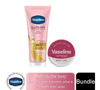 Vaseline Gluta-Hya Dewy Radiance Serum Lotion 200ml & Rosy Lips Therapy 20g Duo
