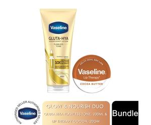Vaseline Gluta Hya Flawless Tone Body Lotion 200ml & Lip Balm Cocoa 20gm Duo Set