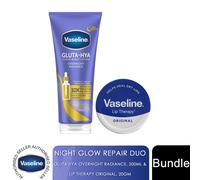 Vaseline Gluta-Hya Night Glow Repair Body Lotion 200ml & Cocoa Lip Balm, 20g Duo