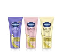 Vaseline Gluta-Hya Serum Burst Body Lotion Trio - Dewy Radiance, Flawless Glow & Overnight Repair 3x200ml with GlutaGlow & 10x Vitamin C Power for Radiant, Hydrated, Even-Toned Skin All Day & Night