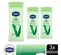 Vaseline Intensive Care Body Lotion Aloe Soothe 48H Moisture 400ml, 3 Pack in White