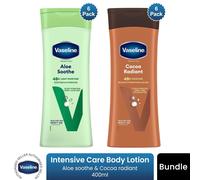Vaseline Intensive Care Body Lotion Aloe Soothe & Cocoa Radiant 400ml, 6 Pack Each