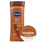 Vaseline Intensive Care COCOA RADIANT Body Lotion (400ml) and Lip Therapy COCOA BUTTER Tin (20g) Set - 48H Moisture for Glowing Skin & Healed Lips - 2-Piece Skin Care Bundle for Dry Skin