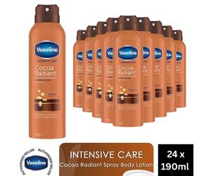 Vaseline Intensive Care Spray Body Lotion 190ml Aloe or Cocoa Moisturiser, 24 Pk