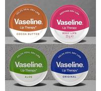 Vaseline Lip Balm Bundle - 4 × 20g (Rosy Lips, Aloe Vera, Cocoa Butter & Original) - Pocket-Size Lip Repair for Dry, Cracked Lips